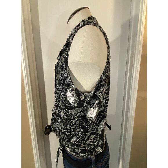 Harry Potter Marauders Map Knot Tie Front Black and White Button Up Size L - Picture 4 of 9